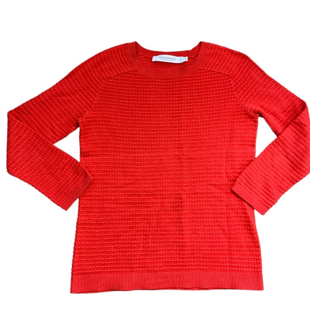Simons Contemporaine Red Raised Bubble Knit Scoop Neck Pullover Sweater Small